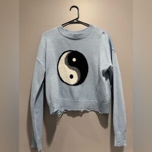 Blue distressed cropped sweater